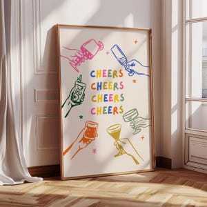 proost, handgetekend, barwagenafdruk, keukendecor, wanddecoratie, proostafdruk, digitale print, schattige muurafdruk, afdrukbare download