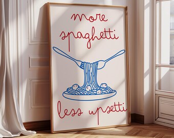 Retro Spaghetti Kitchen Print, Trendy Pasta Poster (Digital Download)