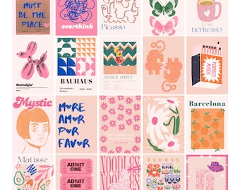 Gallery Wall Set of 20, Bauhaus More Amore Less Depresse Matisse Picasso Decor, Maximalist Colorful Trendy Retro Wall Art DIGITAL DOWNLOAD