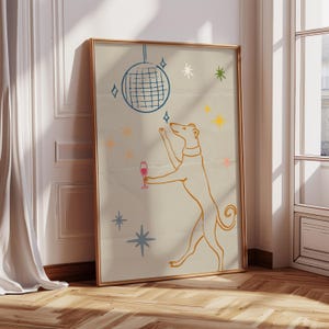 Perro diviértete, Impresión digital para amantes de los perros, Decoración bonita, Impresión retro, Impresión moderna de mediados de siglo, Arte de pared estético, Descarga digital de impresión de moda