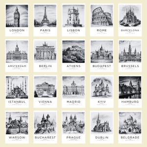PACOTE com 20 pôsteres de viagem, impressões de viagem de cidades europeias, decoração estética de ambiente, impressões vintage, artes de parede retrô modernas, DOWNLOAD DIGITAL
