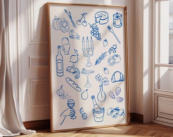 Retro Food Illustration Print, Kitchen Gallery Wall Art (Digital Download)