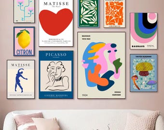 Gallery wall set of 60, Trendy art prints, Matisse, Picasso, Yayoi Kusama, Bauhaus, Flowers market, Printable Art Posters Exhibition