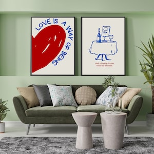 Gallery Wall Set of 8, Love, Heart, Lobster, Vine, Tomato, Flower Cherry Bow Print, Trendy, Retro Wall Art,Vintage Poster, DIGITAL DOWNLOAD image 6