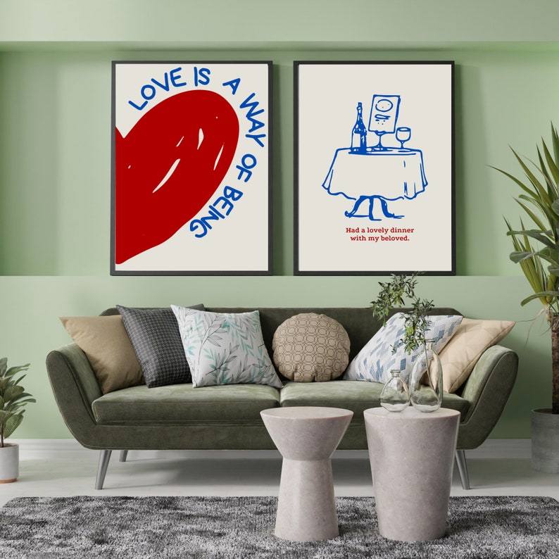 Gallery Wall Set of 8, Love, Heart, Lobster, Vine, Tomato, Flower Cherry Bow Print, Trendy, Retro Wall Art,Vintage Poster, DIGITAL DOWNLOAD image 6