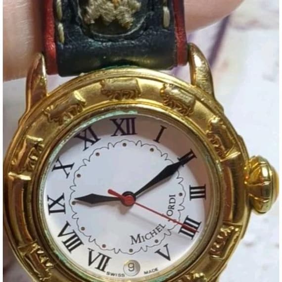 Michel‎ Jordi Vintage 1991 Swiss Made Gold Plated Wrist Watch Genuine Leather Vintage Michel Jordi Swiss Watch, Gold Plated, Original Box  main image 3