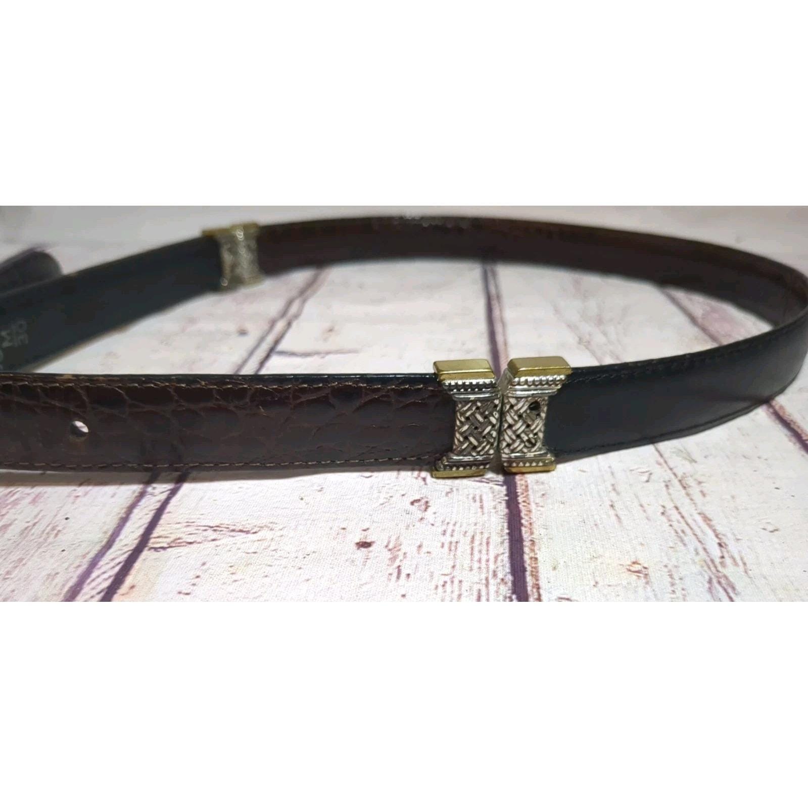 VTG Brighton Reversible Croco Embossed Leather Belt Black Brown Silver Buckle L Brighton Reversible Brown Croc Leather Belt | Mercari main image 2