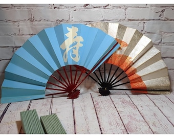 Paar VTG japanischer Maiogi faltender Tanzfächer leicht gebraucht in Originalverpackung