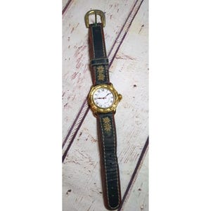 Michel Jordi Vintage 1991 Swiss Made Vergoldete Armbanduhr aus echtem Leder