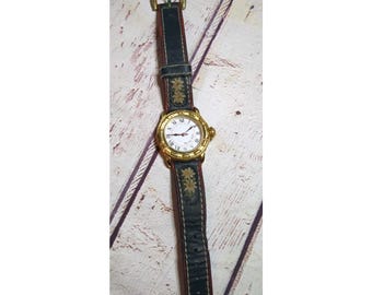 Reloj de pulsera Michel Jordi Vintage 1991 de piel auténtica chapado en oro fabricado en Suiza