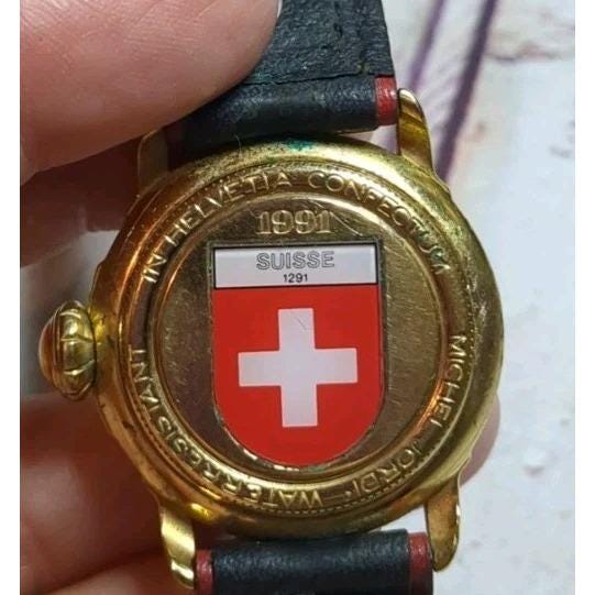 Michel‎ Jordi Vintage 1991 Swiss Made Gold Plated Wrist Watch Genuine Leather Vintage Michel Jordi Swiss Watch, Gold Plated, Original Box  main image 4
