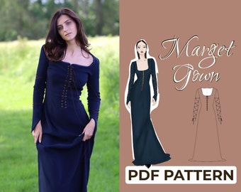 Medieval Dress Sewing Pattern | Ren Faire Gown Pattern | Pattern + Detailed Illustration Instruction | XXS - XXXL | A0, A4 & US-Letter