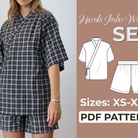 Jinbei Shirt Sewing Pattern | Japanese Kimono Robe Pattern | Pattern ...