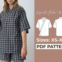 Jinbei Shirt Sewing Pattern | Japanese Kimono Robe Pattern | Pattern ...