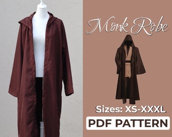 Monk Robe Sewing Pattern, Wizard Robe, Easy Beginner Pattern, Medieval Coat, A0, A4, US-Letter Pattern + Detailed Instruction, XS - 3XL