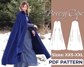 Cloak With Collar Sewing Pattern, Fantasy Capelet Costume, Elven