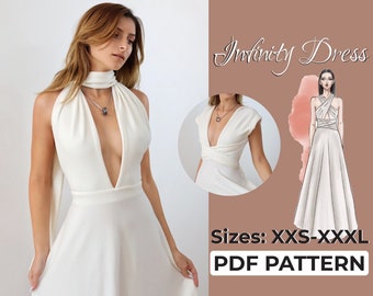 Multi Version Tie Dress Sewing Pattern, Goddess Dress, Easy Beginner Pattern, A0, A4, US-Letter Pattern + Detailed Instruction, XXS - 3XL