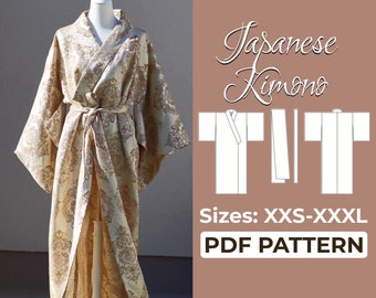Patrón de costura de túnica de kimono japonés / Vestido de geisha Haori / Patrón + Instrucciones de ilustración detallada / XXS - XXL / A0, A4 y carta estadounidense