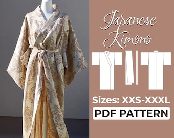 Japanese Kimono Robe Sewing Pattern | Haori Geisha Dress | Pattern + Detailed Illustration Instruction | XXS - XXL | A0, A4 & US-Letter