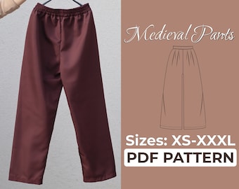 Patron de couture de pantalons médiévaux, pantalons à taille élastique, motif facile pour débutant, A0, A4, motif lettre US + instructions détaillées, XS - 3XL