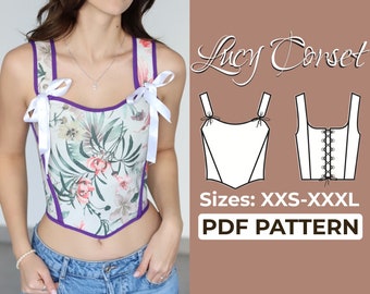 Corset Top Sewing Pattern | Bustier Top Lace Up Corset | Pattern + Detailed Illustration Instruction | XXS - XXXL | A0, A4 & US-Letter