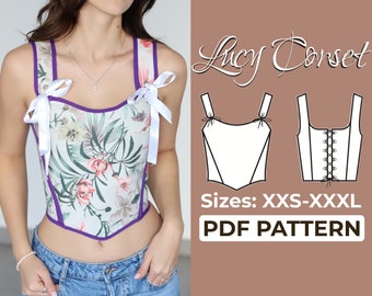 Patron de couture haut corset | Corset bustier à lacets | Modèle + Instructions détaillées pour l'illustration | XXS - XXXL | A0, A4 et lettre US