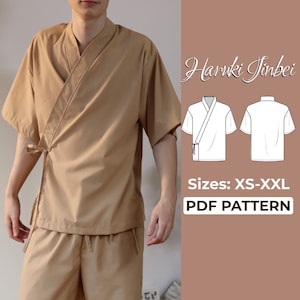 Patrón de costura de camisa Jinbei / Patrón de bata de kimono japonesa / Patrón + instrucciones ilustradas detalladas / XXS - XXL / A0, A4 y carta de EE. UU.