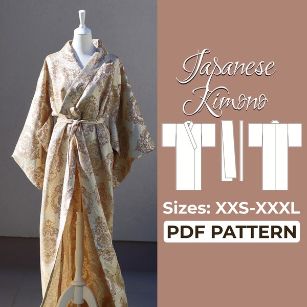 Patrón de costura de túnica de kimono japonés / Vestido de geisha Haori / Patrón + Instrucciones de ilustración detallada / XXS - XXL / A0, A4 y carta estadounidense