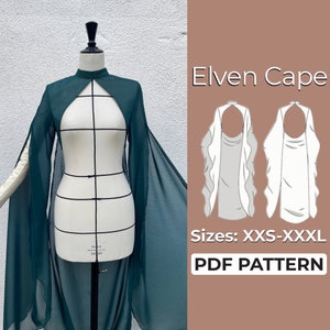 Patron de couture de cape elfique, modèle de haussement d'épaules fantaisie, boléro féerique, A0, A4, modèle lettre US + instructions détaillées, XXS-3XL