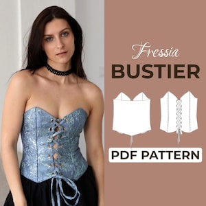 Patrón de costura para top con bustier / Patrón para top con lazo tipo corsé / Patrón + Instrucciones ilustradas detalladas / XXS - 7XL / A0, A4 y Carta de EE. UU.