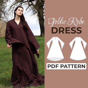 Molde de Vestido Robe | Padrão de Traje Kaftan | Molde Fácil para Iniciantes + Tutorial Ilustrado Fácil | XXS - 7XL | A0, A4 e Carta EUA