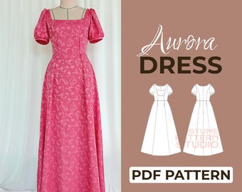 Puff Sleeve Maxi Dress Sewing Pattern | Square Neck Dress | Pattern + Detailed Illustrated Instructions | XXS - 7XL | A0, A4 & US-Letter