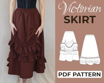 Modello di cucito per gonna a balze / Modello per gonna lunga vittoriana / Modello + istruzioni illustrate dettagliate / XXS - 7XL / A0, A4 e US Letter