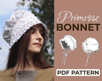 Prairie Bonnet Sewing Pattern | Bucket Hat, Sun Hat | Easy Beginner Pattern + Easy Illustrated Tutorial | XXS - XL | A0, A4 & US Letter