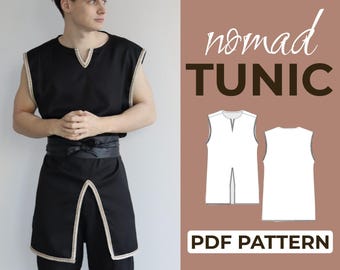 Modello di cucito per tunica da uomo / Camicia medievale Ren Faire / Modello facile per principianti + tutorial illustrato facile / XXS - 7XL / A0, A4 e US Letter