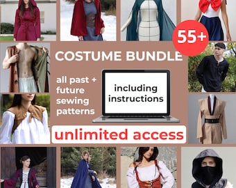 Pacchetto completo del negozio con oltre 70 modelli di cucito per costumi per cosplay, LARP, storici, fantasy, modelli PDF A0, A4, US-Letter + istruzioni semplici