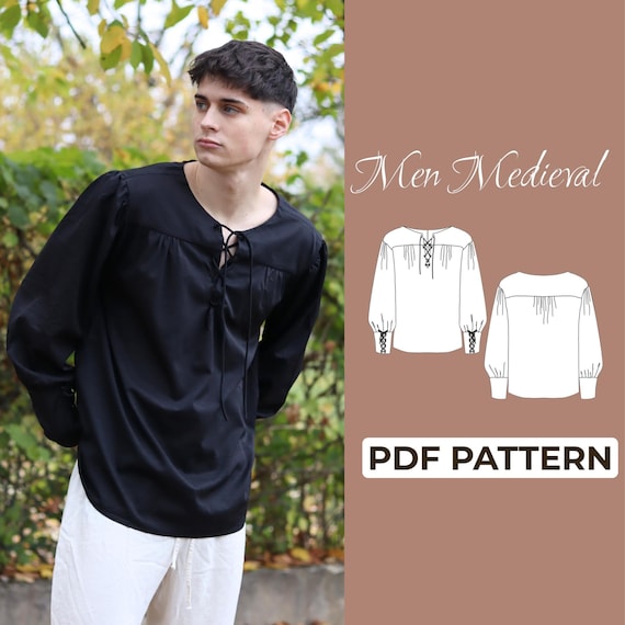 Medieval Shirt Sewing Pattern | Long Sleeve Mens Tunic | Pattern + Detailed Illustration Instruction | XS - XXXL | A0, A4 & US-Letter