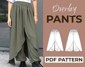 Modello di cucito per gonna e pantaloni sovrapposti / Costume hippie / Modello facile per principianti + tutorial illustrato facile / XXS - 7XL / A0, A4 e US-Letter