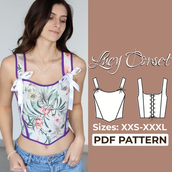 Corset Top Sewing Pattern | Bustier Top Lace Up Corset | Pattern + Detailed Illustration Instruction | XXS - XXXL | A0, A4 & US-Letter