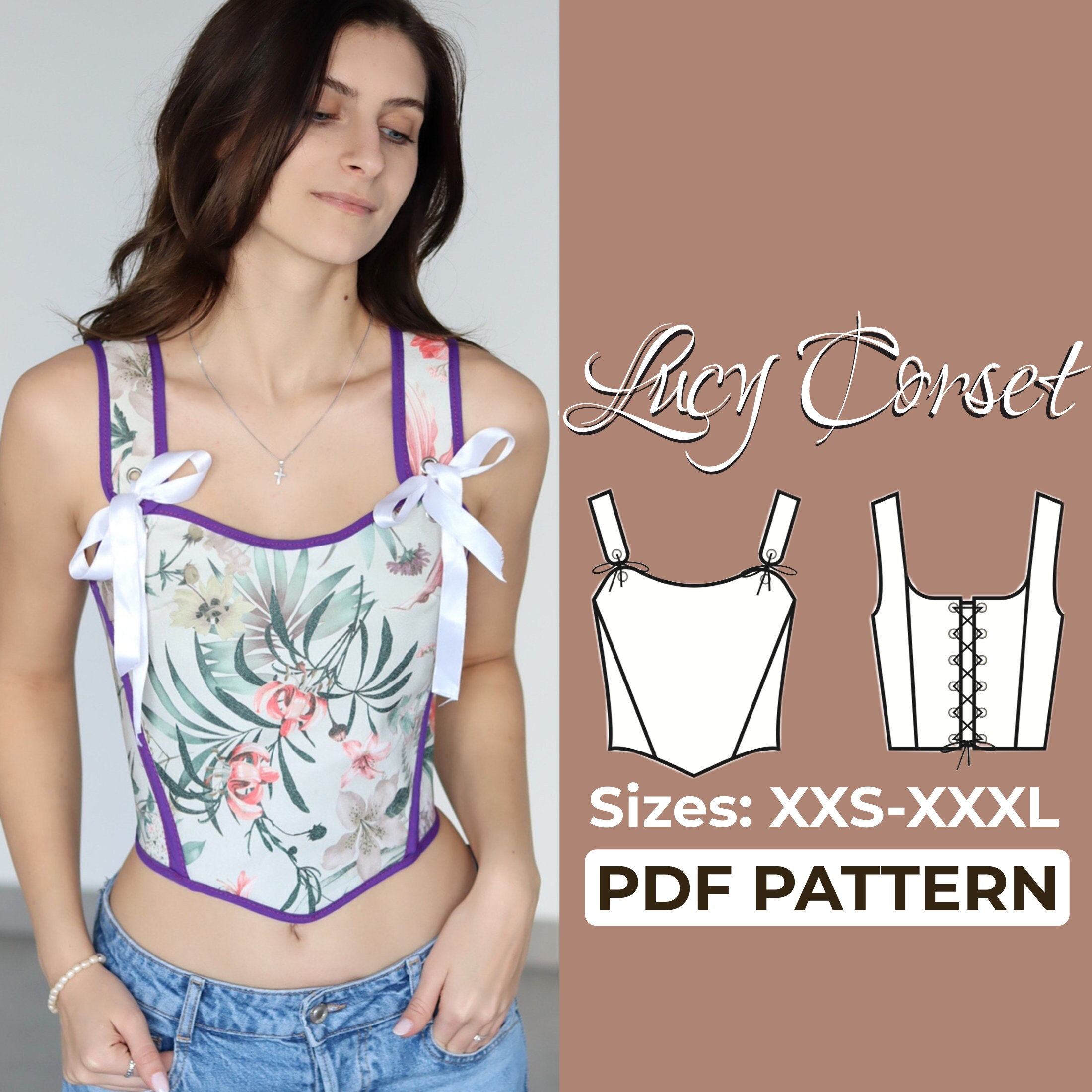 Corset Top Sewing Pattern | Bustier Top Lace up Corset