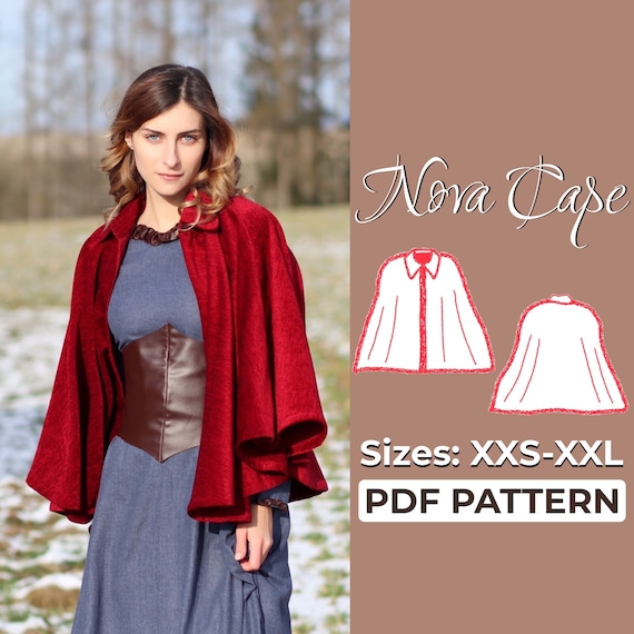 ＣＡＰＥ－ＣＯＬＬＡＲ　ＰＵＬＬＯＶＥＲ Short Cloak With Collar Sewing Pattern, Fantasy Capelet