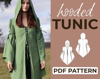 Hooded Tunic Sewing Pattern | Larp Medieval Costume Pattern | Pattern + Detailed Illustrated Instruction | XXS - 7XL | A0, A4 & US Letter