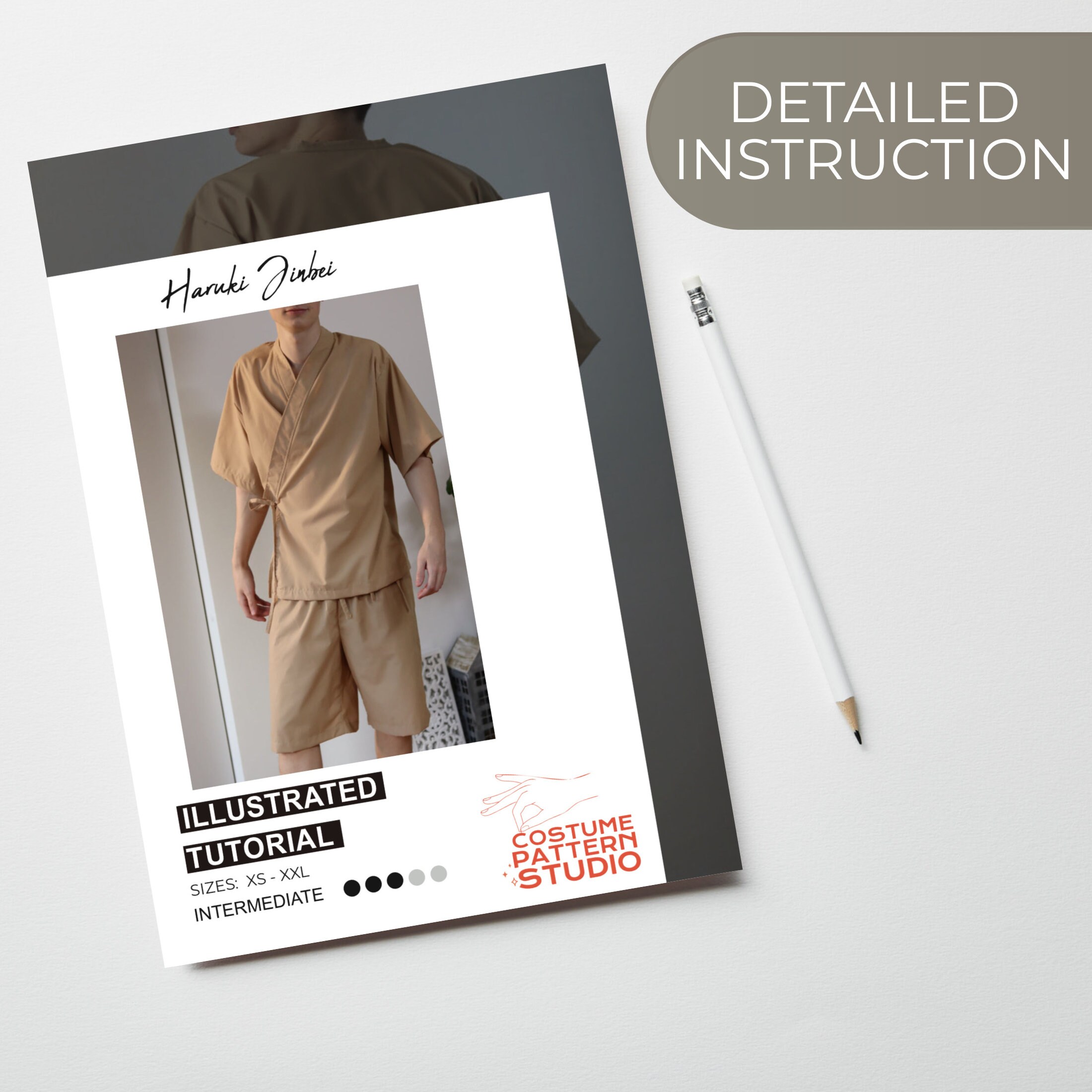 Jinbei Shirt Sewing Pattern | Japanese Kimono Robe Pattern | Pattern ...