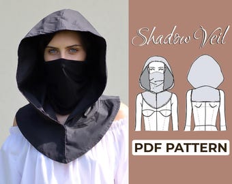 Veil Sewing Pattern | Ninja Cosplay Costume Headpiece | Easy Beginner Pattern + Easy Illustrated Tutorial | S - L | A0, A4 & US Letter