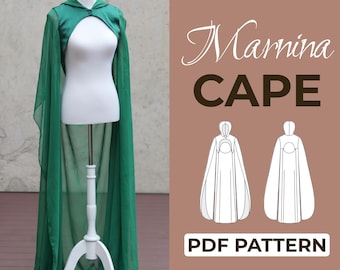 Hooded Cape Sewing Pattern | Bodice Cape, Wizard Costume | Pattern + Detailed Illustrated Instruction | XXS - 7XL | A0, A4 & US-Letter