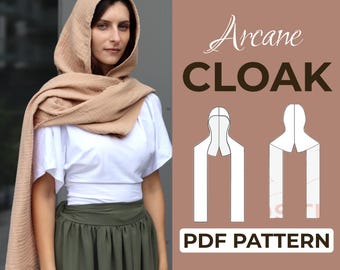 Modello di cucito per sciarpa-mantello medievale / Costume con scialle e velo / Modello facile per principianti + tutorial illustrato / XXS - 7XL / A0, A4 e US Letter
