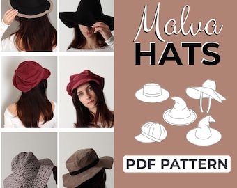 Hats Bundle Sewing Pattern | Bucket Hat, Witch Hat, Sun Hat | Easy Beginner Pattern + Easy Illustrated Tutorial | S - L | A0, A4 & US Letter