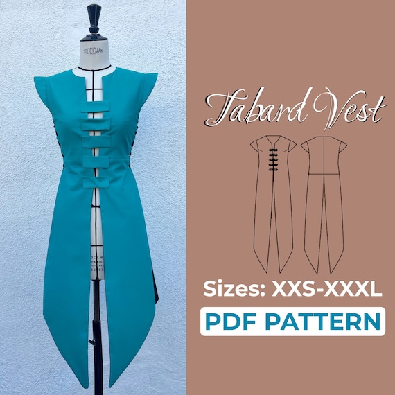 Tabard Sewing Pattern, Female Medieval Surcoat, XXS - XXL