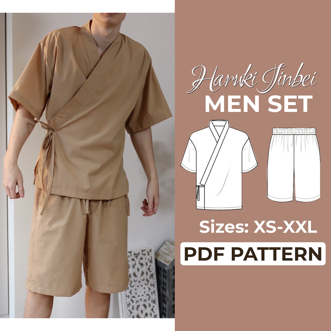 Men's Kimono Japanese Jinbei Shirt and Pant Cotton Linen