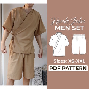 Jinbei Shirt + Shorts Sewing Pattern | Japanese Kimono Set | Pattern + Detailed Illustration Instruction | XXS - XXL | A0, A4 & US-Letter